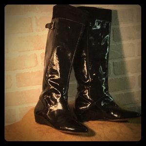 Via Spiga, Tall Black Patent Leather boots.